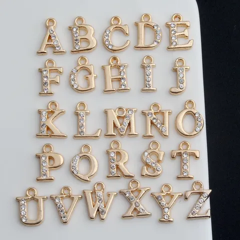 Legierung Strass Alphabet Buchstabe Charms KC Vergoldet Initial Anhänger Für DIY Halskette Armband Schmuckherstellung Zubehör