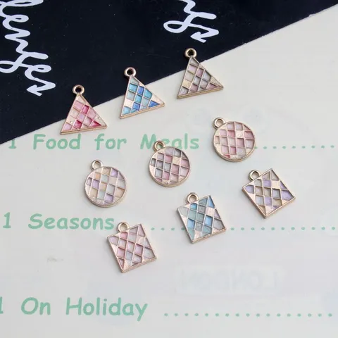 DIY Jewelry Making Pendants Alloy Mosaic Grid Pattern Geometric Triangle Round Square Charms For Earring Necklace Accessories