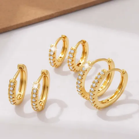 Dames Koper Zirconia Kleine Creolen Minimalistisch Goud Zilver Verguld Geometrische Ronde Oorbelsluiting Sieraden