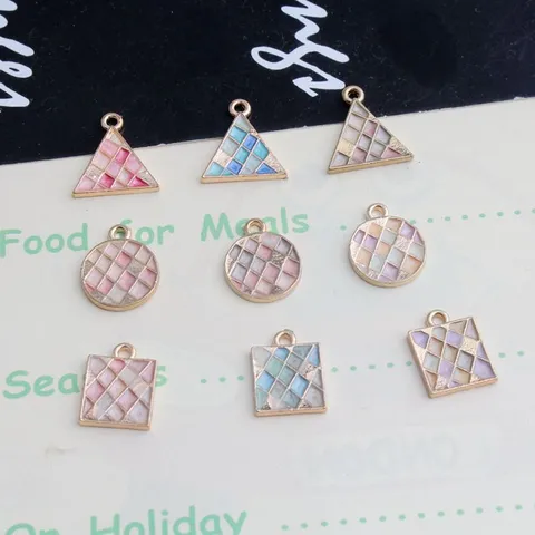 DIY Jewelry Making Pendants Alloy Mosaic Grid Pattern Geometric Triangle Round Square Charms For Earring Necklace Accessories