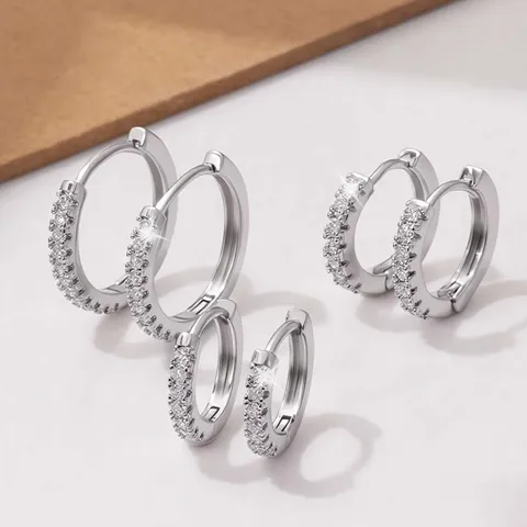 Dames Koper Zirconia Kleine Creolen Minimalistisch Goud Zilver Verguld Geometrische Ronde Oorbelsluiting Sieraden