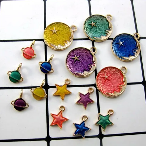 DIY Starry Sky Enamel Alloy Charms For Jewelry Making Star Moon Planet Pendants For Earrings Bracelets Necklace Handmade Crafting Accessories