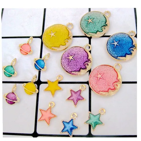 DIY Starry Sky Enamel Alloy Charms For Jewelry Making Star Moon Planet Pendants For Earrings Bracelets Necklace Handmade Crafting Accessories
