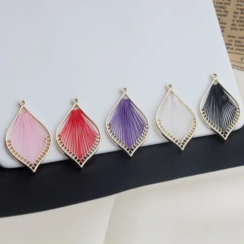 Retro Ethnic Style Leaf Pendants Colorful Woven Thread Metal Frame Handmade DIY Jewelry Making Charms For Earrings Necklaces