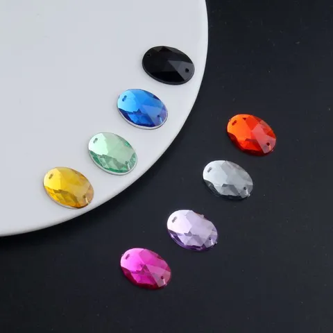 Acrylic Sew On Rhinestones Faceted Oval Crystals Shiny Multicolor Loose Flatback Gems Pack For Garment Apparel DIY Craft Decoration