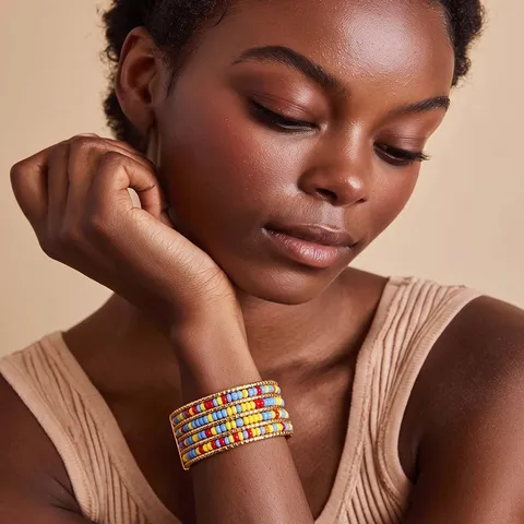 Boheems Veelkleurig Zaadkraal Meerlaagse Armband Voor Vrouwen Legering Verstelbaar Etnisch Handgemaakt Statement Sieraden Manchet
