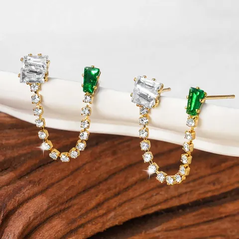 Lange Kwast Strass Oorbellen Voor Vrouwen 18K Verguld Messing High-End Elegante Sieraden Met 925 Sterling Zilver Stift
