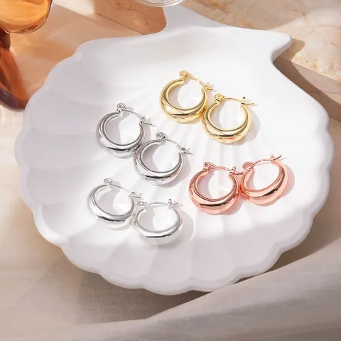 Fashion Brass Hoop Earrings For Women Geometric Chunky Huggie Electroplated Jewelry Everyday Accessory Gift