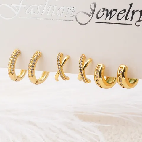 18K Verguld Koperen Micro Ingelegde Zirconia Oorknopjes Set Voor Vrouwen Met 925 Sterling Zilver Stift Mode Sieraden Cadeau