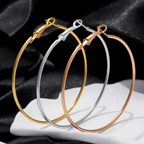 Dames Roestvrij Stalen Grote Ronde Creolen Goud Zilver Roségoud Niet Vervagende Veersluiting Mode Forens Sieraden Oorbellen Accessoires