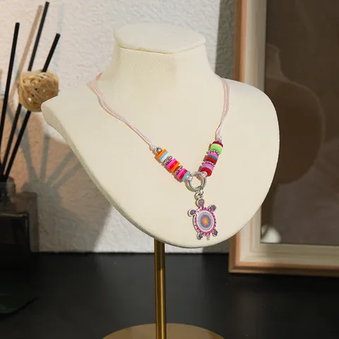 Handgemaakte Kinder Cartoon Polymeerklei Halsketting Verstelbare Legering Dier Hanger Halskettingen Kleurrijke Regenboog Eenhoorn Sieraden