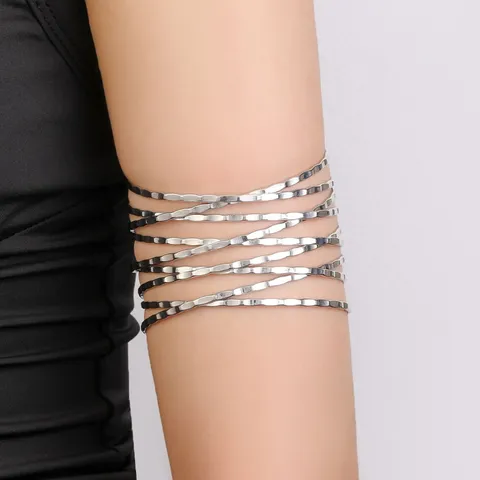 Overdreven Metalen Open Armring Voor Dames Punk Stijl Meerlaags Textuur Gehamerd Manchet Armband Bovenarmband Sieraden Cadeau
