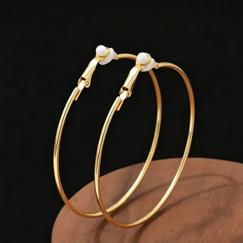Westerse Stijl Lichte Luxe Vergulde Grote Ronde Oorclips Voor Dames Minimalistische Overdreven Cirkel Oorbellen Met 925 Sterling Zilver Stift