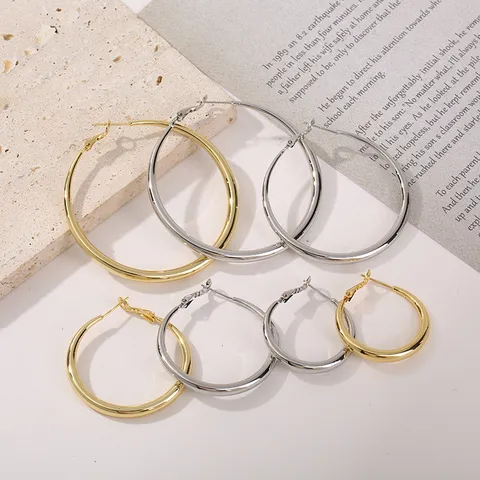 Europese Amerikaanse Overdreven Koperen Creolen Met 925 Sterling Zilver Stift 18K Verguld Grote Ronde Oorbellen Voor Vrouwen Mode Sieraden