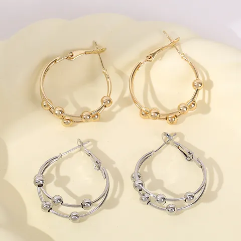 Geometrische Dubbellaagse Creolen Retro Legering Oorknopjes Voor Dames Met 925 Sterling Zilver Stift Mode Sieraden