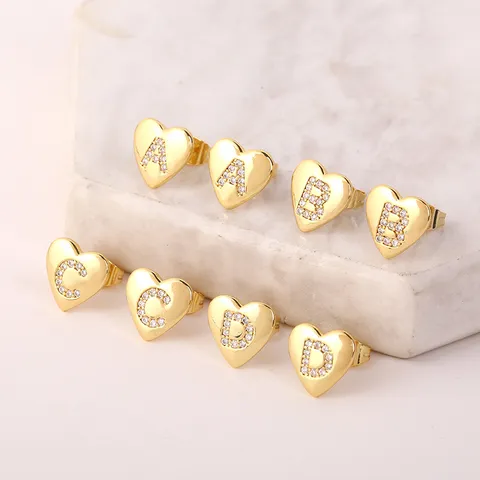 Mode Koper Verguld Hart Alfabet Oorknopjes Pak Voor Vrouwen Strass Beginletters Oorbellen Met 925 Sterling Zilver Stift Sieraden Cadeau