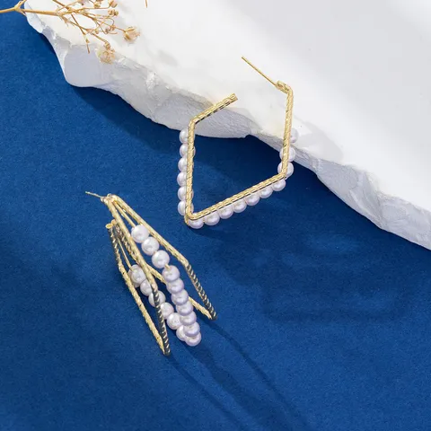 Vintage Koperen Geometrische Hart Oorbellen Met Kunstparel Roestvrijstalen Stift Goud Zilver Oorbellen Voor Vrouwen