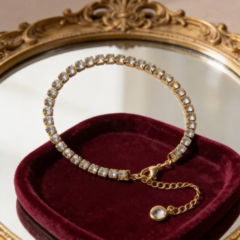 Bracelet de Tennis en Acier Inoxydable Zirconia Luxe Plaqué Or Chaîne Géométrique Pierre Carrée Collier Bijoux Femme