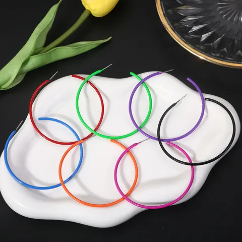 Mode Metaal Overdreven Grote Creolen Bakvernis Snoep Kleur Cirkel Geometrische Oorbellen Voor Vrouwen Feest Statement Sieraden