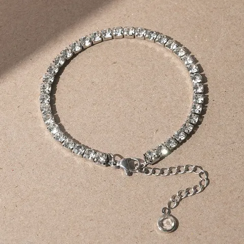 Bracelet de Tennis en Acier Inoxydable Zirconia Luxe Plaqué Or Chaîne Géométrique Pierre Carrée Collier Bijoux Femme