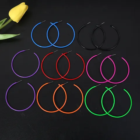 Mode Metaal Overdreven Grote Creolen Bakvernis Snoep Kleur Cirkel Geometrische Oorbellen Voor Vrouwen Feest Statement Sieraden