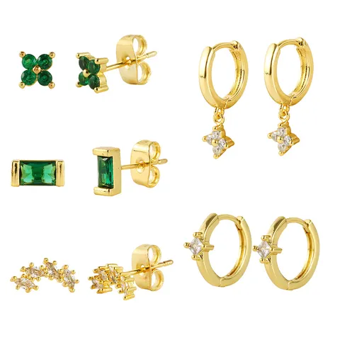 Mode Koperen Strass Oorknopjes Set Voor Dames Geometrische Klaver Vierkant Gekleurde Kristallen Glanzende Oorbellen Sieraden Cadeau