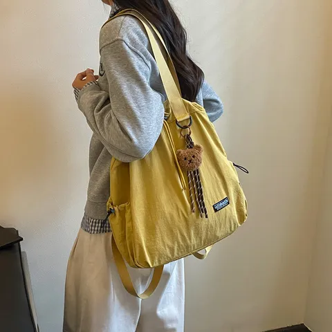 Dames Nylon Trekkoord Rugzak Multi Draagmethode Grote Capaciteit Reisschoudertas Casual Effen Kleur Tote Schoolrugzak