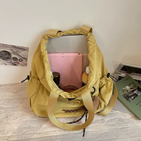 Dames Nylon Trekkoord Rugzak Multi Draagmethode Grote Capaciteit Reisschoudertas Casual Effen Kleur Tote Schoolrugzak