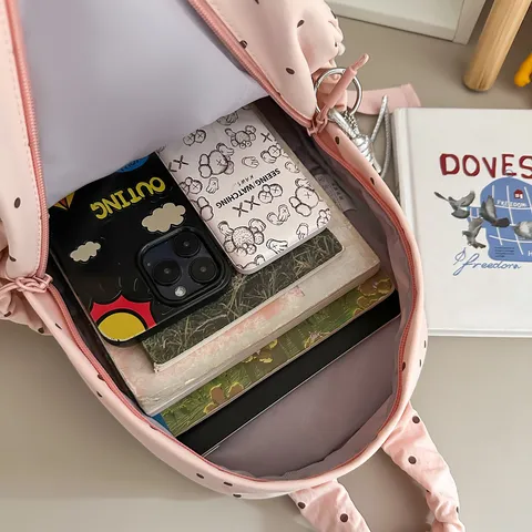 Japanse Stijl Geplooide Rugzak Met Stippen Grote Capaciteit Schooltas Voor Dames Mori Forest Stijl Nylon Rugzak