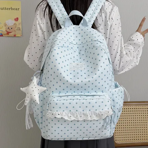 Zaino in Nylon a Stella Carino in Stile Giapponese Con Finiture in Pizzo Zaino di Grande Capacità per Ragazze Leggero Zainetto per Scuola