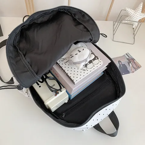 Casual Polka Dot Canvas Backpack Large Capacity School Bag With Drawstring Pocket Wear Resistant Traveling Knapsack For Students