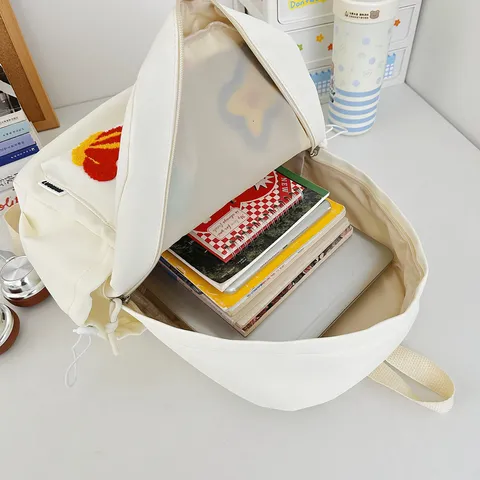 Japanse Stijl Schattige Ster Geborduurde Patch Rugzak Grote Capaciteit Polyester Schooltas Voor Studenten Casual Dagelijkse Laptop Rugzak