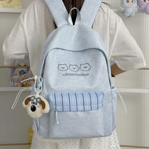 Mignon Sac à Dos Scolaire en Nylon Bloc de Couleur Japonais Pour Adolescentes Grande Capacité Protection de la Colonne Imperméable Université Voyage Laptop Sac Décontracté
