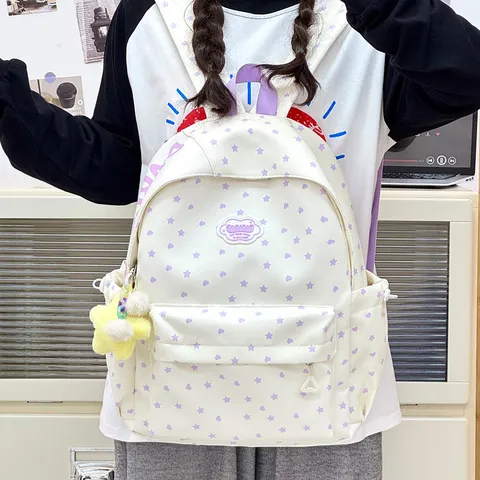Japanse Stijl Ster Hart Afdruk Student Schoolrugzak Grote Capaciteit Waterdicht Polyester Dagrugzak Voor Dames Meisjes