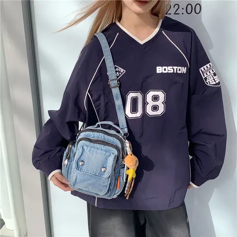 Sac Bandoulière Décontracté en Denim pour Femmes Chic Sac à Main Patchwork Lavé Sac Porté Épaule Tendance Petit Sac Cabas pour le Quotidien