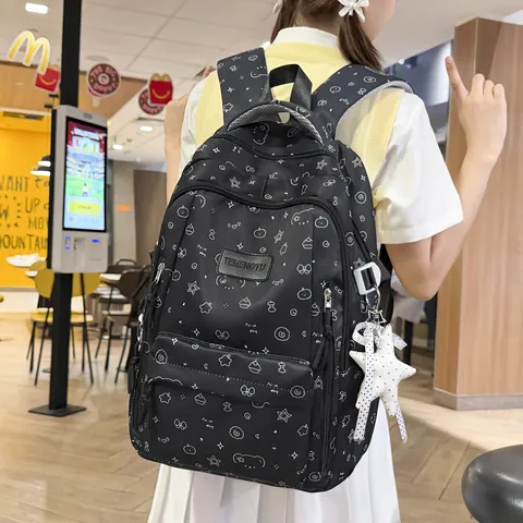 Nylon Sterren Print School Rugzak Voor Tienermeisjes Schattige Cartoon Beer Grote Capaciteit College Computer Tas Casual Rugzak