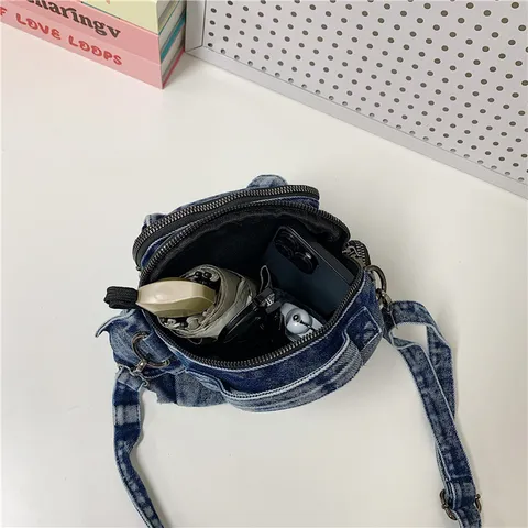 Sac Bandoulière Décontracté en Denim pour Femmes Chic Sac à Main Patchwork Lavé Sac Porté Épaule Tendance Petit Sac Cabas pour le Quotidien
