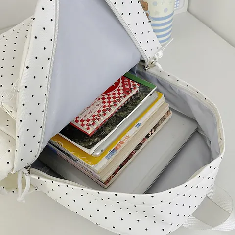 Stippen Rugzak met Kant voor Meisjes Koreaans Ontwerp Lichtgewicht Nylon Schooltas voor Basisschoolleerlingen