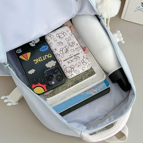 Grote Capaciteit Schoolrugzak Voor Meisjes Studenten Schattige Ins-stijl Nylon Rugzak Met Sterrenpatroon Met Transparante Ita-zak Voor De Middelbare School