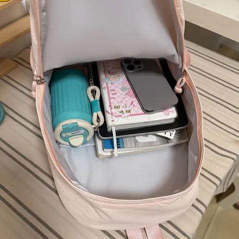 Sac à Dos en Nylon Avec Broderie de Chat pour Filles Grande Capacité Sac d'École Coréen pour Étudiants Sac à Dos de Voyage Décontracté