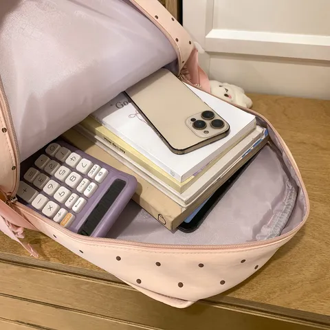 Koreaanse Stijl Polka Dot Retro Rugzak Voor Dames Casual Schooltas Grote Capaciteit Nylon Student Reis Rugzak Met Kat Hanger