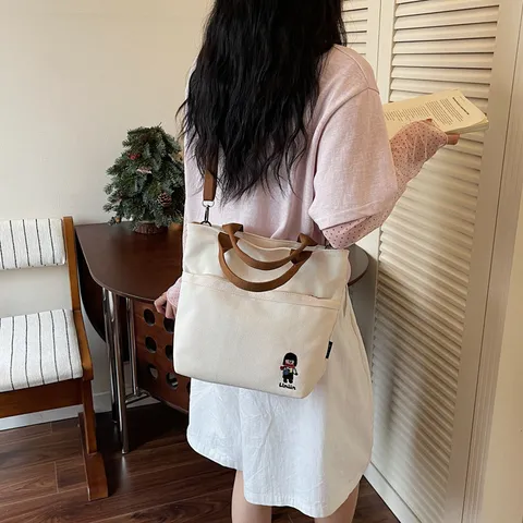 Sac Cabas en Toile Épaisse Minimaliste de Haute Qualité Style Coréen pour Femmes Sac à Épaule Grande Capacité Sac d'École Étudiant Littéraire Sac à Main