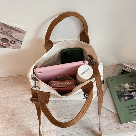 Sac Cabas en Toile Épaisse Minimaliste de Haute Qualité Style Coréen pour Femmes Sac à Épaule Grande Capacité Sac d'École Étudiant Littéraire Sac à Main