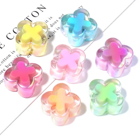 Acryl Transparent Bonbonfarben Galvanisiert Kreuz Blume Perlen Für DIY Handy Kette Anhänger Schmuckherstellung Zubehör