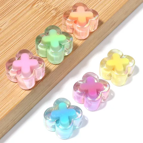 Acryl Transparent Bonbonfarben Galvanisiert Kreuz Blume Perlen Für DIY Handy Kette Anhänger Schmuckherstellung Zubehör