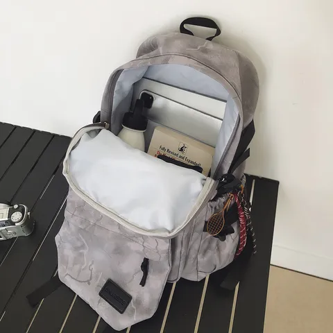 Sac à Dos Scolaire en Nylon Grande Capacité pour Lycéens Sac à Dos Ergonomique Protection de la Colonne Vertébrale Unisexe Avec Pendentif