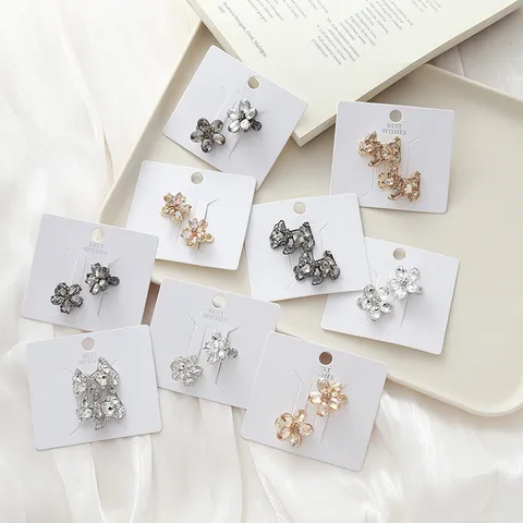 Sweet Zinc Alloy Rhinestone Puppy Flower Hair Clips For Women Shiny Animal Floral Side Bangs Clips Delicate Hair Accessories