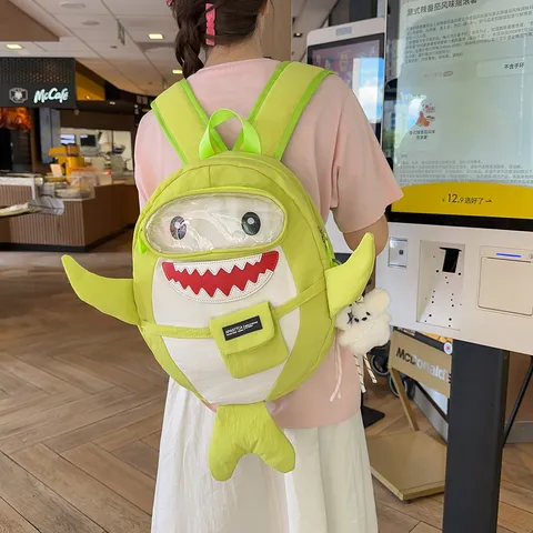 Schattige Cartoon Haai Rugzak Voor Kinderen School Sport Reizen Nat Droog Scheiding PVC Nylon Waterdichte Schooltas Grote Capaciteit