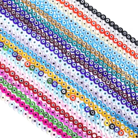 Multicolor Translucent Millefiori Glass Evil Eye Flat Round Loose Beads For DIY Bracelet Necklace Making Craft Jewelry Spacer Beads Wholesale