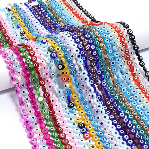Multicolor Translucent Millefiori Glass Evil Eye Flat Round Loose Beads For DIY Bracelet Necklace Making Craft Jewelry Spacer Beads Wholesale